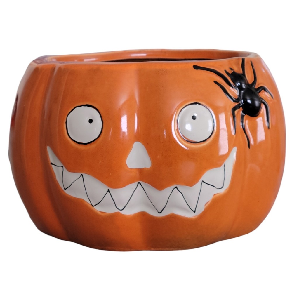 Yankee Candle JH Boney Pumpkin Halloween Ceramic Candle Holder Spider Retired